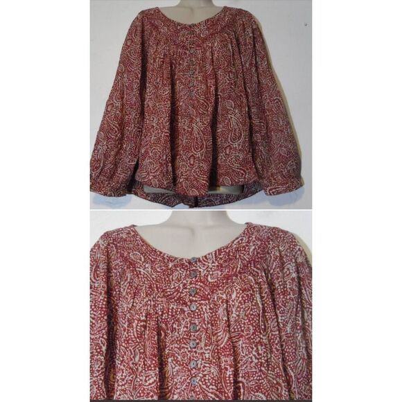 We The Free Shirt Ladies Small‎ Oversized Maroon Long Sleeve Boho - Picture 3 of 7